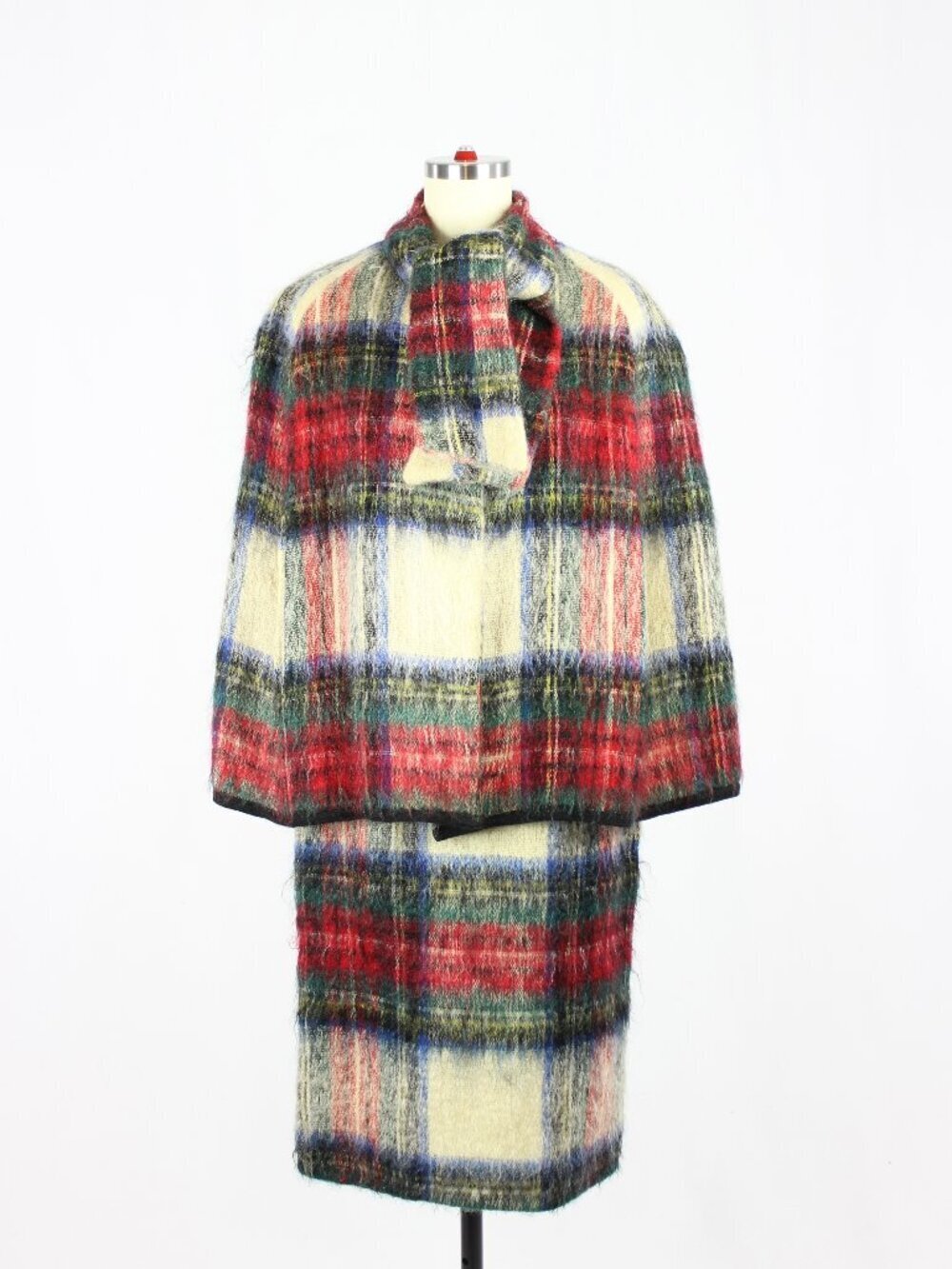 Vintage 60's BEN NEVIS Scotch Tartan Wool Mohair Cape Pensil Skirt Set, Size S